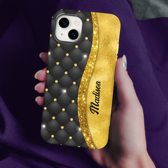 Funda De Case-Mate Para iPhone Elegante monograma de diamante negro purpurina de  (Subido por el creador)