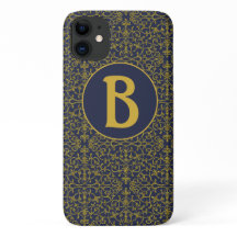 Elegante Monograma de Filigrana Azul y Dorado