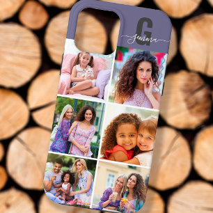 Funda Para iPhone 13 Pro Max Elegante Monograma de Guión 6 Foto Púrpura