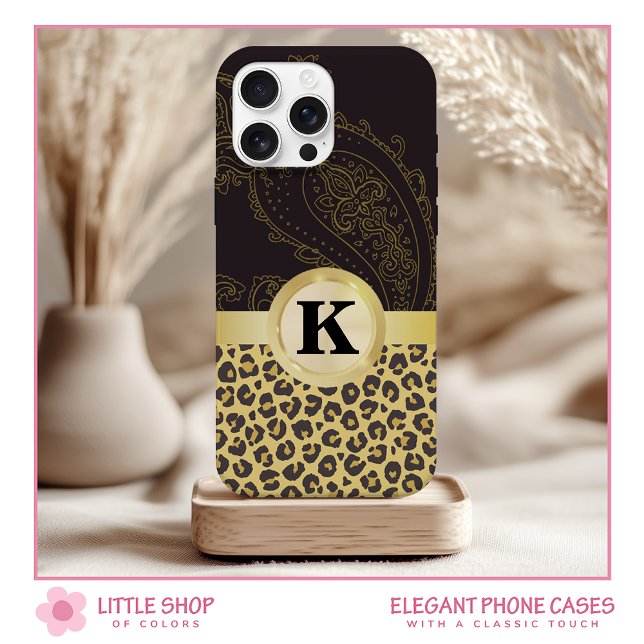Funda De Case-Mate Para iPhone Elegante Monograma de impresión de Leopardo de oro (Subido por el creador)