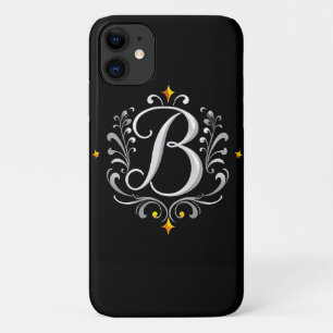 Funda Para iPhone 11 Elegante Monograma de Letra B en Plata