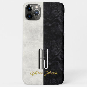Funda Para iPhone 11 Pro Max Elegante Monograma de Mármol Blanco y Negro