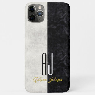 Funda Para iPhone 11 Pro Max Elegante Monograma de Mármol Blanco y Negro