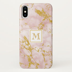 Funda Para iPhone X Elegante Monograma de Mármol Rosa Faux Gold Purpur