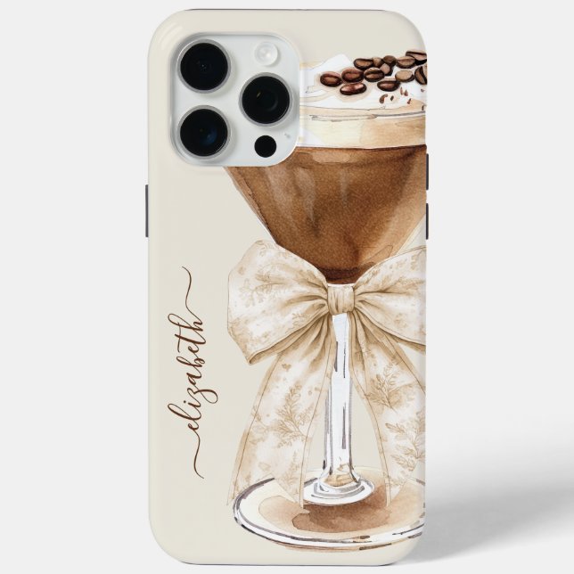 Funda De Case-Mate Para iPhone Elegante Monograma de Martini de Espresso (Reverso )