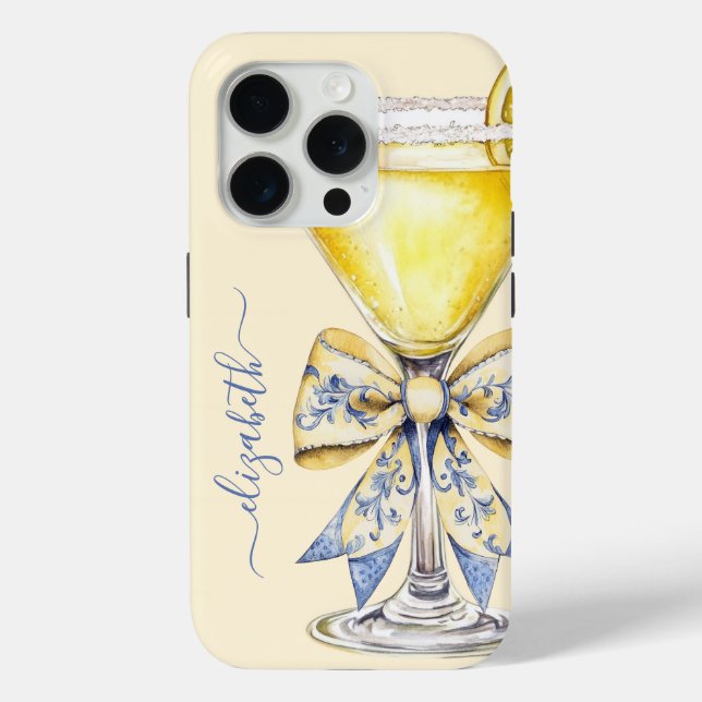 Funda De Case-Mate Para iPhone Elegante Monograma de Martini de Limón (Reverso )