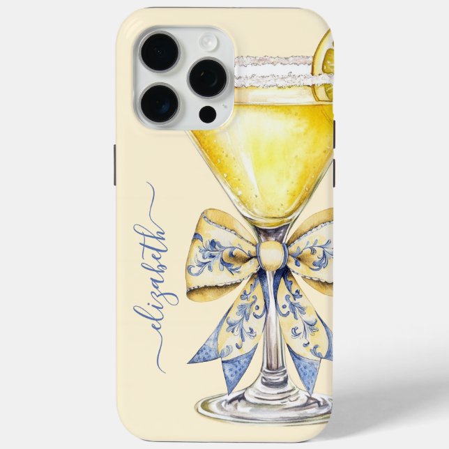 Funda De Case-Mate Para iPhone Elegante Monograma de Martini de Limón (Reverso )