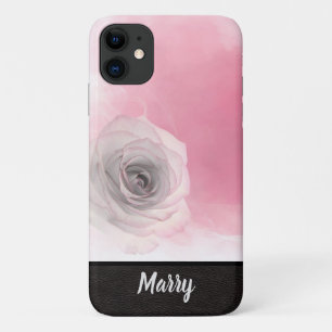 Funda Para iPhone 11 Elegante Monograma de Nombre Chic Rosa Rosa