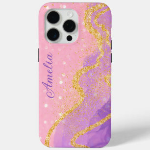 Funda Para iPhone 15 Pro Max Elegante monograma de nombre con brillo