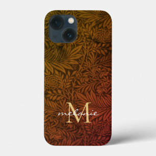 Funda Para iPhone 13 Mini Elegante Monograma de Patrón Botánico Boho de Terr