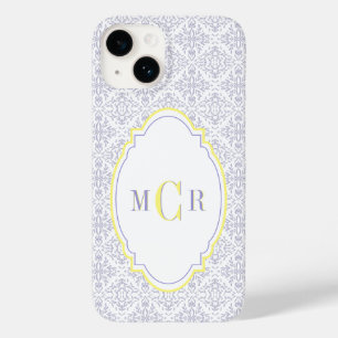 Funda Para iPhone 14 De Case-Mate Elegante Monograma de Patrón de Damasco Azul Amari