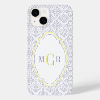 Funda Para iPhone 14 De Case-Mate Elegante Monograma de Patrón de Damasco Azul Amari