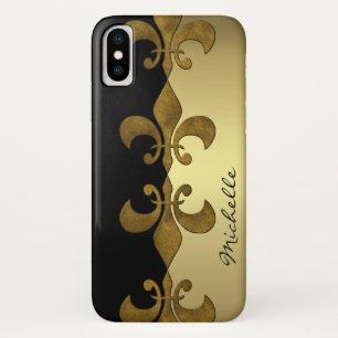 Funda Para iPhone X Elegante monograma de personalizado dorado negro F