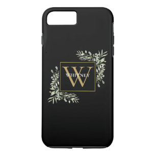 Funda Para iPhone 8 Plus/7 Plus Elegante Monograma de Verde Personalizado en Negro