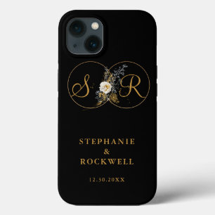 Funda Para iPhone 13 Elegante Monograma dorado Nombre Boda inicial