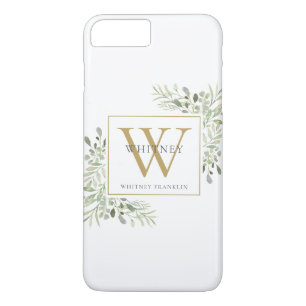 Funda Para iPhone 8 Plus/7 Plus Elegante Monograma Dorado Verde Moderno