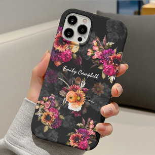 Funda Para iPhone 11 Pro Elegante monograma floral naranja fucsia