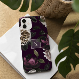 Funda Para iPhone 13 Elegante Monograma Floral Oscuro