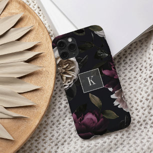 Funda Para iPhone 15 Elegante Monograma Floral Oscuro