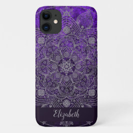 Funda Para iPhone 11 Elegante Monograma Floral Silver y Morado Mandala