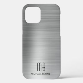 Funda Para iPhone 12 Elegante Monograma Gris Plata 
