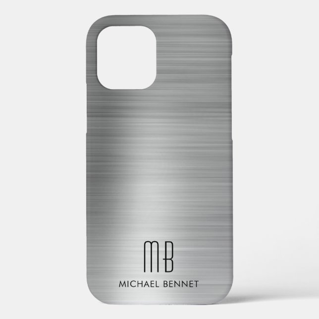 Funda De Case-Mate Para iPhone Elegante Monograma Gris Plata  (Reverso )