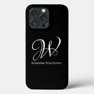 Funda Para iPhone 13 Pro Elegante monograma guión de nombre inicial blanco