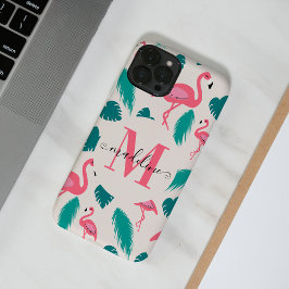 Funda Para iPhone 11 Pro Elegante Monograma Hojas Tropicales Flamingo Rosa