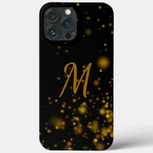 Funda Para iPhone 13 Pro Max Elegante Monograma Inicial del Efecto Bokeh de Oro