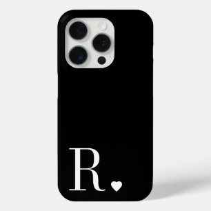 Funda Para iPhone 15 Pro Elegante monograma inicial en negro y blanco