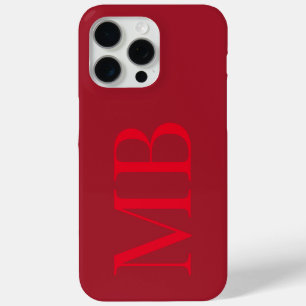 Funda Para iPhone 15 Pro Max Elegante Monograma Inicial Minimalista Rojo