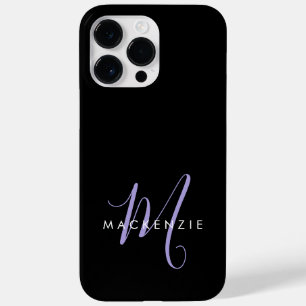 Funda Para iPhone 14 Pro Max De Case-Mate Elegante Monograma Moderno de Letra Negra Lavanda 
