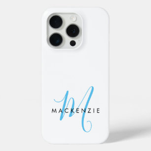 Funda Para iPhone 15 Pro Elegante Monograma Moderno de Letra Script Blanco