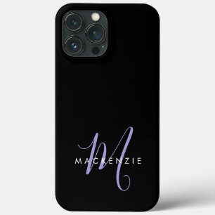 Funda Para iPhone 13 Pro Max Elegante Monograma Moderno de Letra Script Negra c