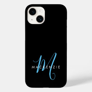 Funda Para iPhone 14 De Case-Mate Elegante Monograma Moderno de Tinta Azul Cielo en 