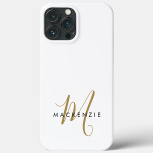 Funda Para iPhone 13 Pro Max Elegante Monograma Moderno en Guión de Oro Blanco