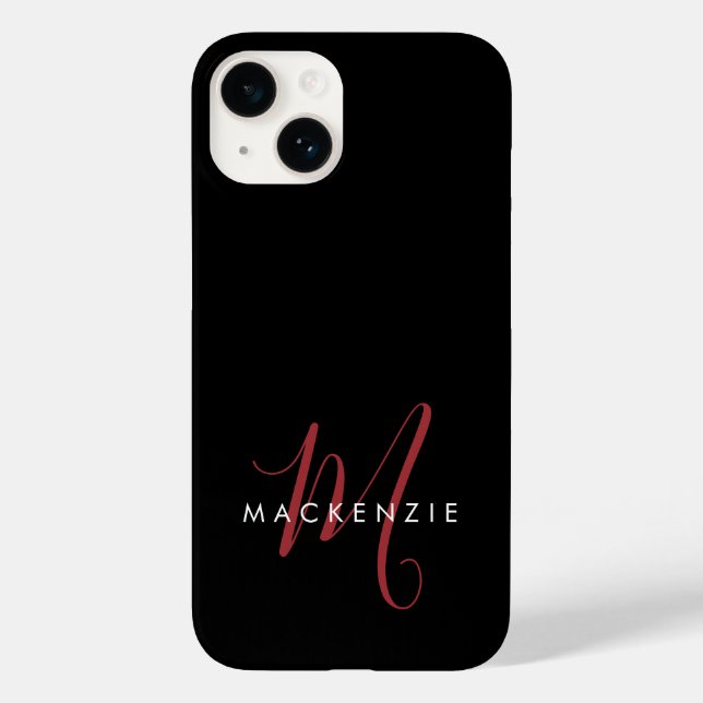 Funda De Case-Mate Para iPhone Elegante Monograma Moderno en Negro Rojo Script (Reverso )
