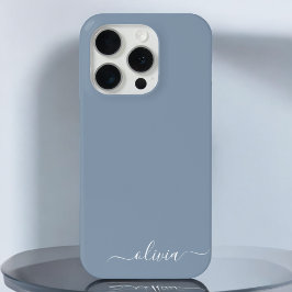 Funda Para iPhone 12 Elegante Monograma moderno Minimalista azul turbio