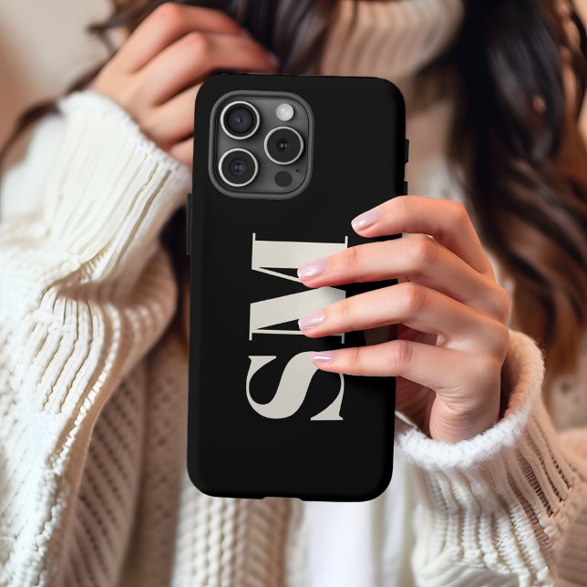 Funda De Case-Mate Para iPhone Elegante Monograma Negro inicial (Subido por el creador)