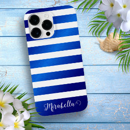 Funda Para iPhone 14 Pro Max De Case-Mate Elegante Monograma Nombre franjas azul y blanca