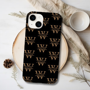 Funda Para iPhone 15 Elegante Monograma Nombre inicial Negro Personaliz