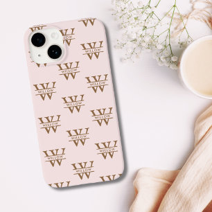 Funda Para iPhone 15 Elegante Monograma Nombre inicial Rosa Personaliza