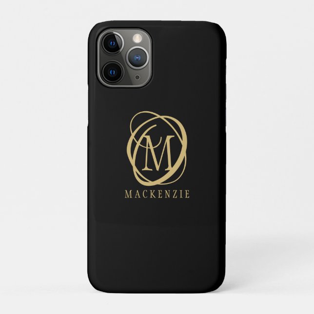 Funda De Case-Mate Para iPhone Elegante Monograma Nombre Oro Negro (Reverso)
