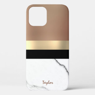 Funda Para iPhone 12 Elegante monograma oro y mármol blanco dorado ros
