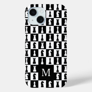 Funda Para iPhone 15 Elegante Monograma Patrón De Ajedrez Blanco Y Negr