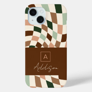 Funda Para iPhone 15 Elegante Monograma Personalizado de Tablero de Dam