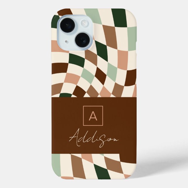 Funda De Case-Mate Para iPhone Elegante Monograma Personalizado de Tablero de Dam (Reverso )