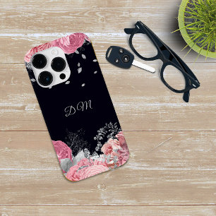 Funda Para iPhone 14 Pro De Case-Mate Elegante Monograma rosa rosa de hoja plateada