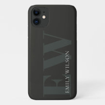 Elegante Monograma Rústico Oscuro Dusky Verde Negr