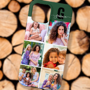 Funda Para iPhone 13 Pro Max Elegante Monograma Script 6 Foto Verde